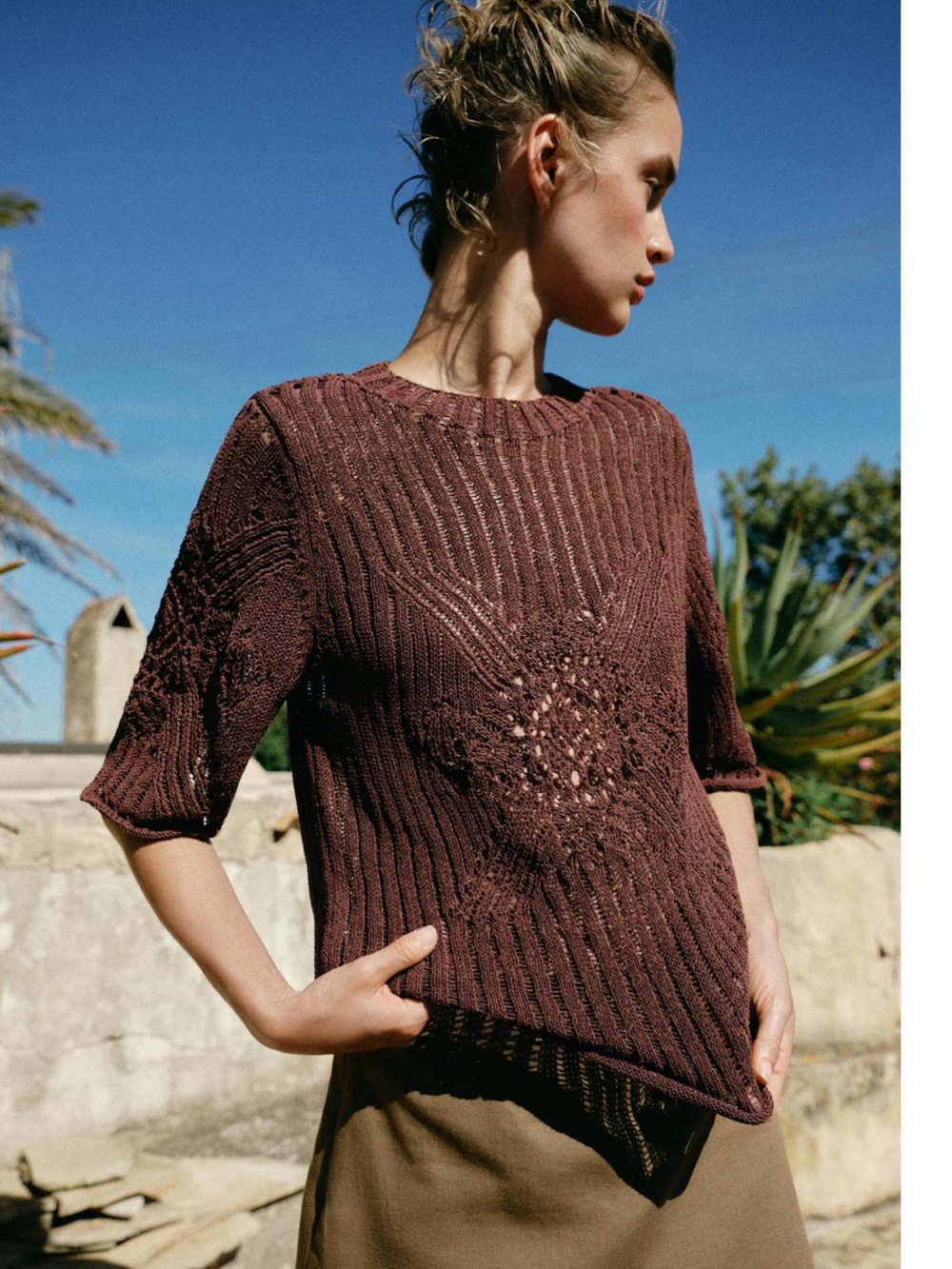 Zara | Crochet brown wine top
